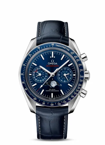 Omega Speedmaster Moonphase Chronograph Master Chronometer Stainless Steel / Blue / Alligator 304.33.44.52.03.001 (30433445203001)